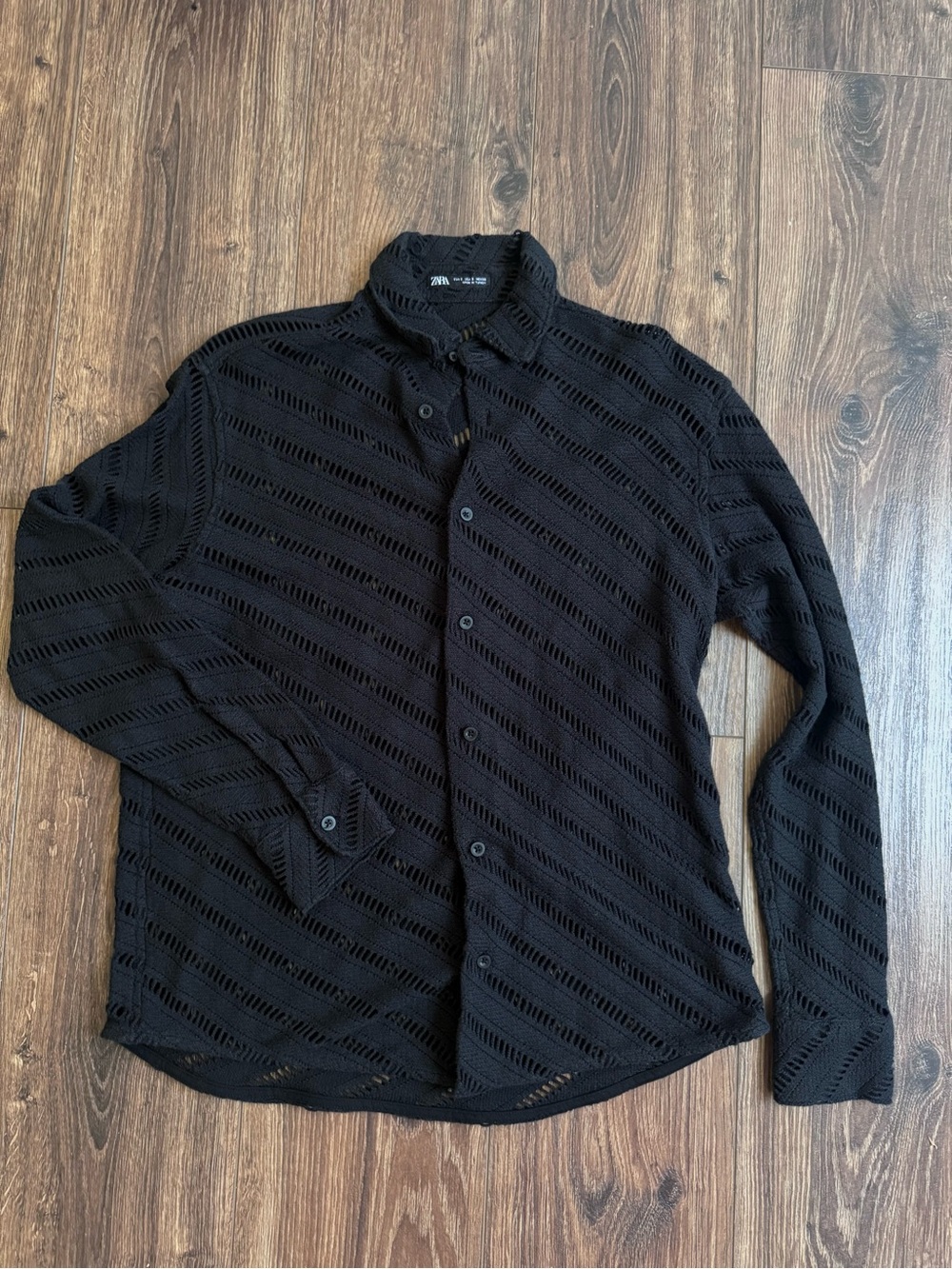 Zara Black Crochet Men’s Knit Button-Up Shirt Small